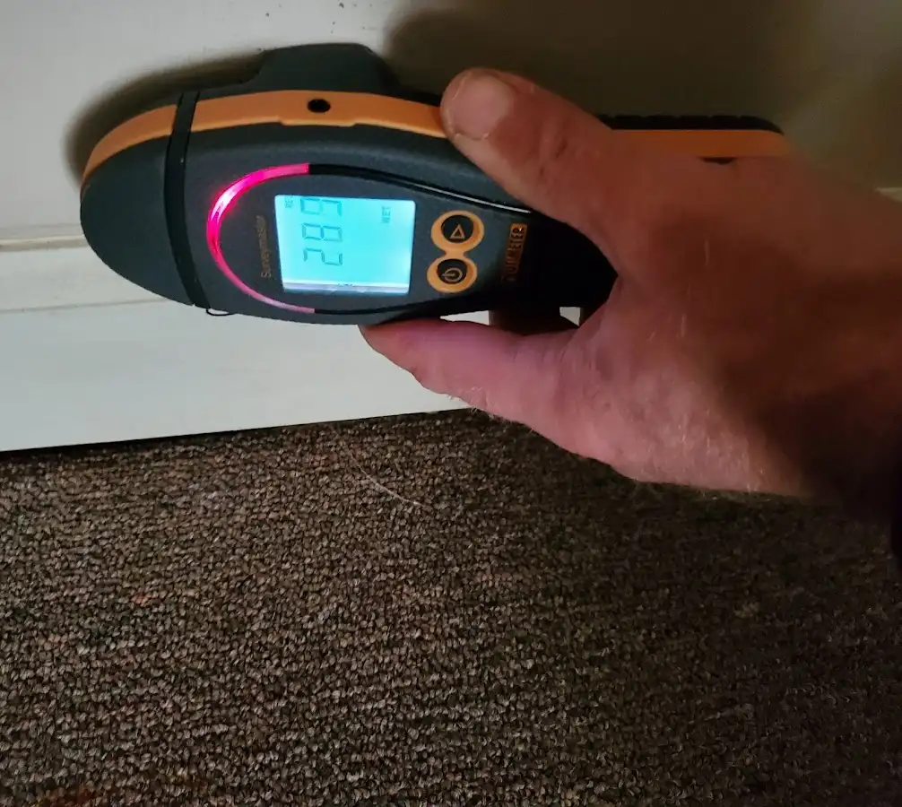 Moisture detection at baseboard during Sewage Cleanup & Sanitation in Belen